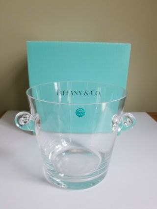 Vintage Tiffany Scroll Handle Crystal Champagne Ice Bucket With Tiffany Box