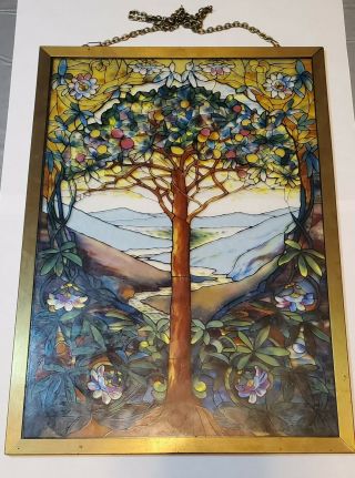 Tiffany Tree Of Life Stained Art Glass Panel 13 " 