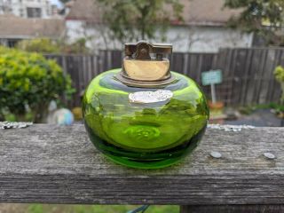 Vintage Mid Century Blenko Art Glass Handcraft Green Lighter W/ Foil Sticker