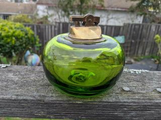 Vintage Mid Century Blenko Art Glass Handcraft Green Lighter w/ Foil Sticker 2