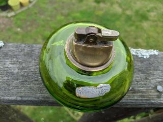 Vintage Mid Century Blenko Art Glass Handcraft Green Lighter w/ Foil Sticker 3
