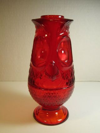 Vtg Viking Glass Red Owl Glimmer Fairy Lamp Set