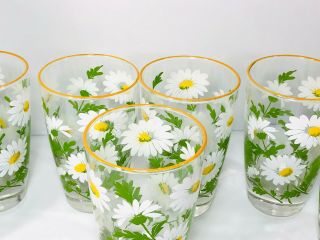 Vintage Libbey Set of 7 Daisy Flower Painted Rim Drinking Glasses USA Signed 3