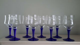 Vintage Cobalt Blue Stemmed Glasses Water/wine/goblet Set 8