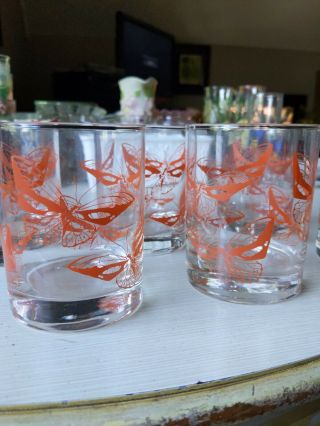 Set Of 5 Vintage Mid - Century Barware Whiskey Sour Lowball Butterfly Glasses