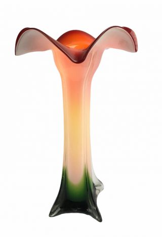 Vtg.  Murano Art Glass Hand Blown Vase Tulip Mid Century 15”