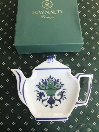Raynaud Limoges Tea Bag Caddy Holder Teapot Dish Plate 4 ¾”made In France Boxed