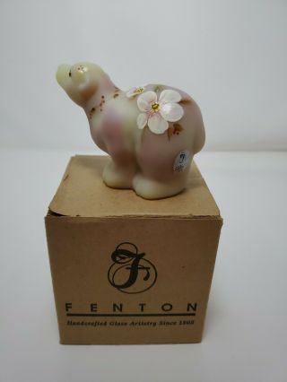 Fenton Art Glass - Burmese Hand - Painted Polar Bear Figurine Nib