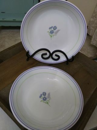 Corelle Star Flowers Coupe Soup Pasta Bowls 3x Blue Lavender Green Trim 8 1/2 "
