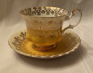 Royal Albert Gold Bright Yellow Tea Cup & Saucer C.  1970s