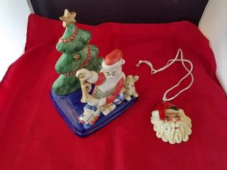 Fitz & Floyd Christmas Card Napkin Holder Tree Santa Toys Japan Santa Face 1986