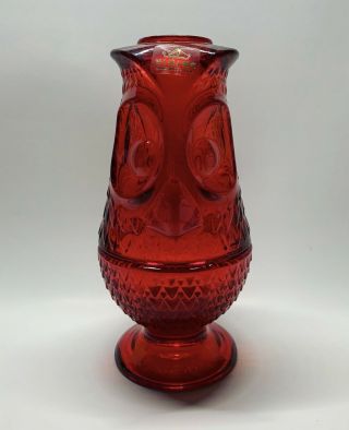 Vintage Mcm 1960s Viking Ruby Red Owl 7” Fairy Lamp Glimmer W/ Sticker