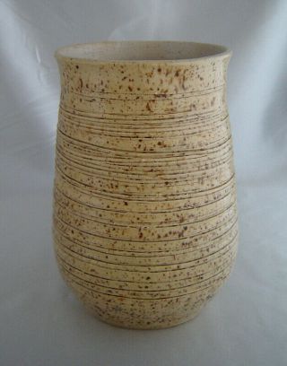 Speckled Beige/brown Textured Studio Art Pottery Stoneware Vase (6 ") Signed Hw