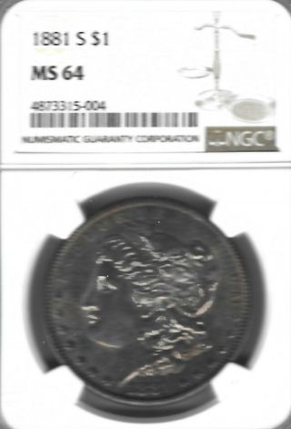Year Was $64.  95 Now $59.  95 1881 - S Morgan Dollar Ngc Ms - 64