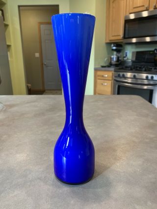Vtg Swedish Mcm Scandinavian Cobalt Blue Cased White Vase Bulb Forcing Neck