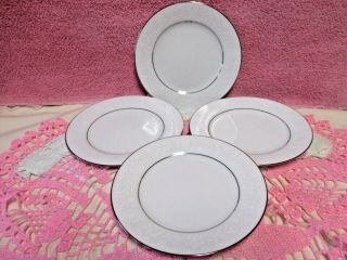 Noritake Ranier Bread Plates 6 3/8 " Embossed White Floral Platinum Exc Set 4