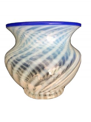 Vintage Fenton Blue Ridge Crest Opalescent Optic Swirl Rose Bowl Vase