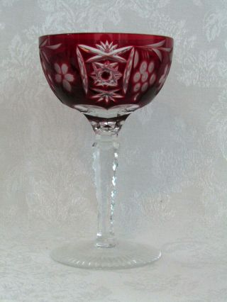 Ajka Marsala Cut To Clear Crystal Champagne Tall Ruby Red Sherbet Goblet Glass