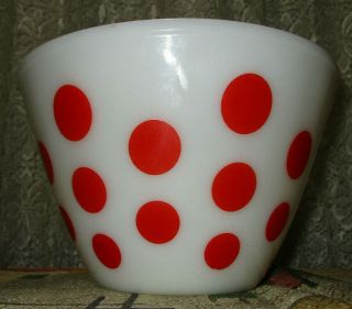 Vintage Anchor Hocking Red Polka Dot Glass Mixing Bowl Fire King 8 1/2 "
