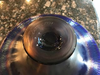 Cobalt Blue Iridescent Hand Blown Art Glass Footed Bowl signed Brent Cox 1984 2