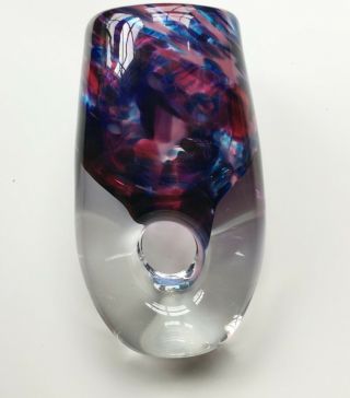 Contemporary Handblown Glass Vase Signed M.  Mckinney ‘79 Blues Violets Crystal