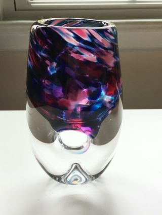 Contemporary Handblown Glass Vase Signed M.  McKinney ‘79 Blues Violets Crystal 2