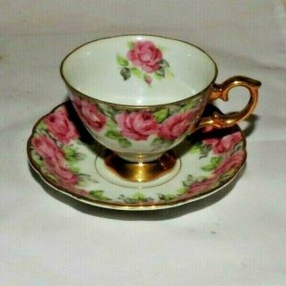 Vintage Royal Sealy China,  Japan,  Tea Cup And Saucer,  Pink Roses And Gold Trim
