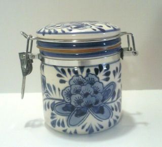 Vtg Kitchen Blue & White Small Canister Ts Holland Delft Blue Hand Painted 3.  5 "