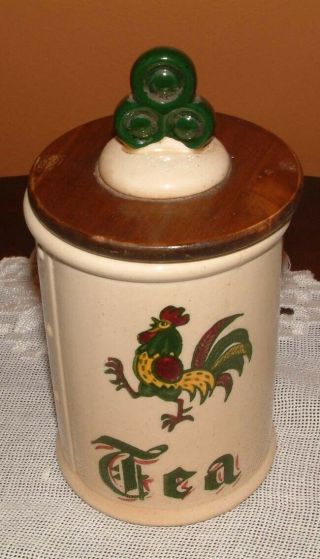 Metlox Poppytrail California Provincial Tea Canister (red/green Rooster)