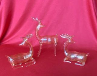 Set Of 3 - Vintage Blown Glass Reindeer Deer Light Amber Tint Glass 8 " Tall