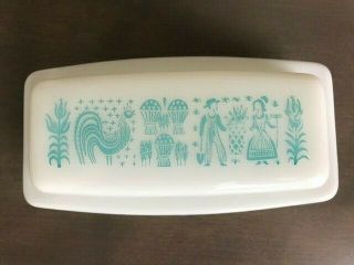 Vintage Pyrex Turquoise On White Amish Butterprint Butter Dish