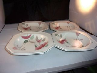 Mikasa Rimmed Soup Cereal Bowls Continental Silk Flowers F3003 8.  5 Set Of 4