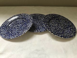 3 Churchill England Bread And Butter Plates Blue Calico Chintz 7 - 1/4 "