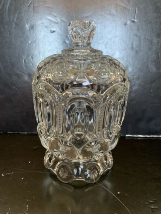 Vintage Le Smith Moon And Stars Clear Glass Covered Candy Dish 7 1/2”