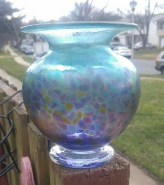 Vintage Robert Held Art Glass Blue Purple Iridescent Textured Vase - Signed