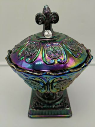 Fenton Blue/amethyst Iridescent Carnival Glass Candy Dish With Lid