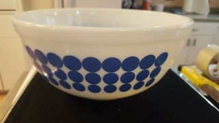 Vintage Pyrex Blue Polka Dot 403 Mixing Bowl Mid Century Glass Dish 2 1/2 Quart