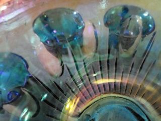Vintage Iridescent Large Blue Carnival Glass Punch Bowl With 9 Cups