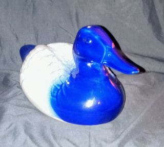 Vintage Cobalt Blue & White Ceramic Mallard Duck Large Vgc
