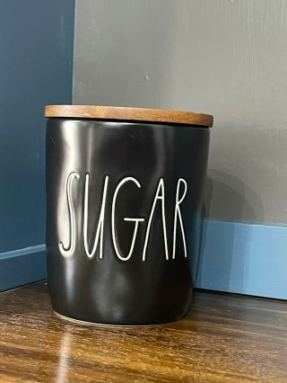 Black Ceramic Rae Dunn Sugar Cellar/container With Wooden Lid
