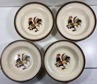 Metlox Poppytrail Red Rooster - Set 4 Rim Soup Bowl - Made In California - Usa