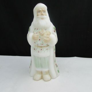 Fenton White Satin Hand Painted Santa With Cat 1999 A2