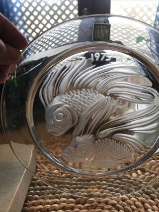 1975 Lalique Crystal Annual Plate Duo De Poisson Fish Duet - 11th In Series - Iob