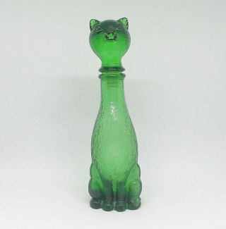 Empoli Cat Bottle Green Emerald Glass Italian Italy Vintage Retro