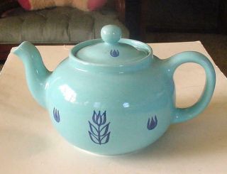 One Large Cronin Blue Tulip Pottery Tea Pot With Lid