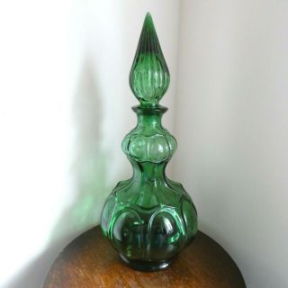 Vintage Italian Empoli Genie Bottle Decanter Deep Green Glass Double Gourd Mcm