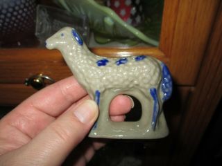 Vintage Gray And Blue Glazed Pottery Lamb Figurine Sheep Signed