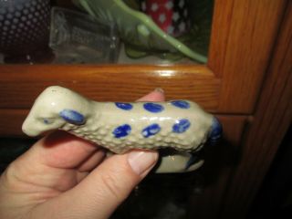 VINTAGE GRAY AND BLUE GLAZED POTTERY LAMB FIGURINE SHEEP SIGNED 2