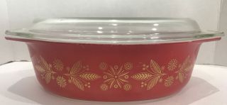 Vintage Pyrex Golden Poinsettia Red 2.  5 Qt Casserole Lid 945c Christmas Holiday