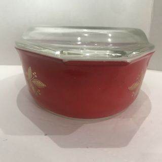 Vintage Pyrex Golden Poinsettia RED 2.  5 Qt Casserole Lid 945C Christmas Holiday 3